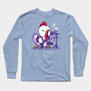 Cute Chicken Rocker With Guitar Cartoon Long Sleeve T-Shirt